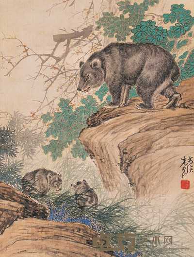 朱文侯 护子图 立轴 36×27cm